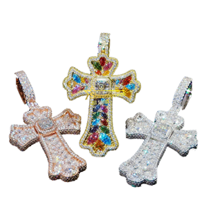 Hip Hop ICed Out Custom <b>Cross</b> Emerald Cut Diamond <b>Pendant</b> VVS Moissanite <b>Pendants</b> & Charms Rose Gold Plated Fine Jewelry - Product Image 1