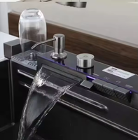 Wastafel Dapur Modern KAWAL dari Baja Anti Karat, Mewah dengan Desain Air Terjun Nano Hitam Persegi Panjang untuk Meja Dapur