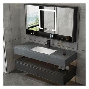 Meuble de salle de bain mural en bois massif laqué foncé au design moderne pour hôtels et appartements - Product Image 5