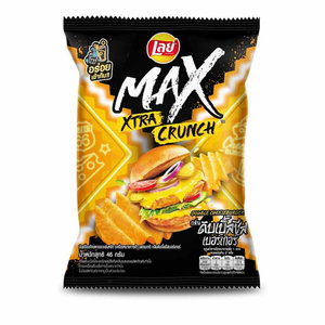 Max Lays Thai 69g Chips de pommes de terre moelleuses salées saveur Double Burger, Snacks exotiques aux légumes et aux fruits, style frit, en boîte - Product Image 1
