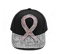 Casquette de baseball pour femme rose tendance avec strass et ruban de sensibilisation, plusieurs couleurs, personnalisable et disponible en gros