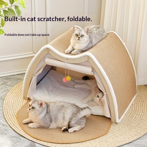 Maison-griffoir pour chat, tente pour animaux de compagnie, <span class=keywords><strong>lit</strong></span>-caverne confortable pour chats, nid semi-fermé pour animaux de compagnie, pour petits, moyens et grands chats - Product Image 1