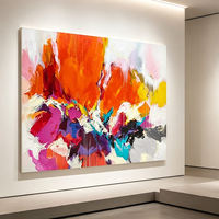 Peinture à l'huile abstraite peinte à la main, formes superposées, couleurs vives, toile d'art, taille personnalisée, fournisseur en gros pour hôtels et maisons