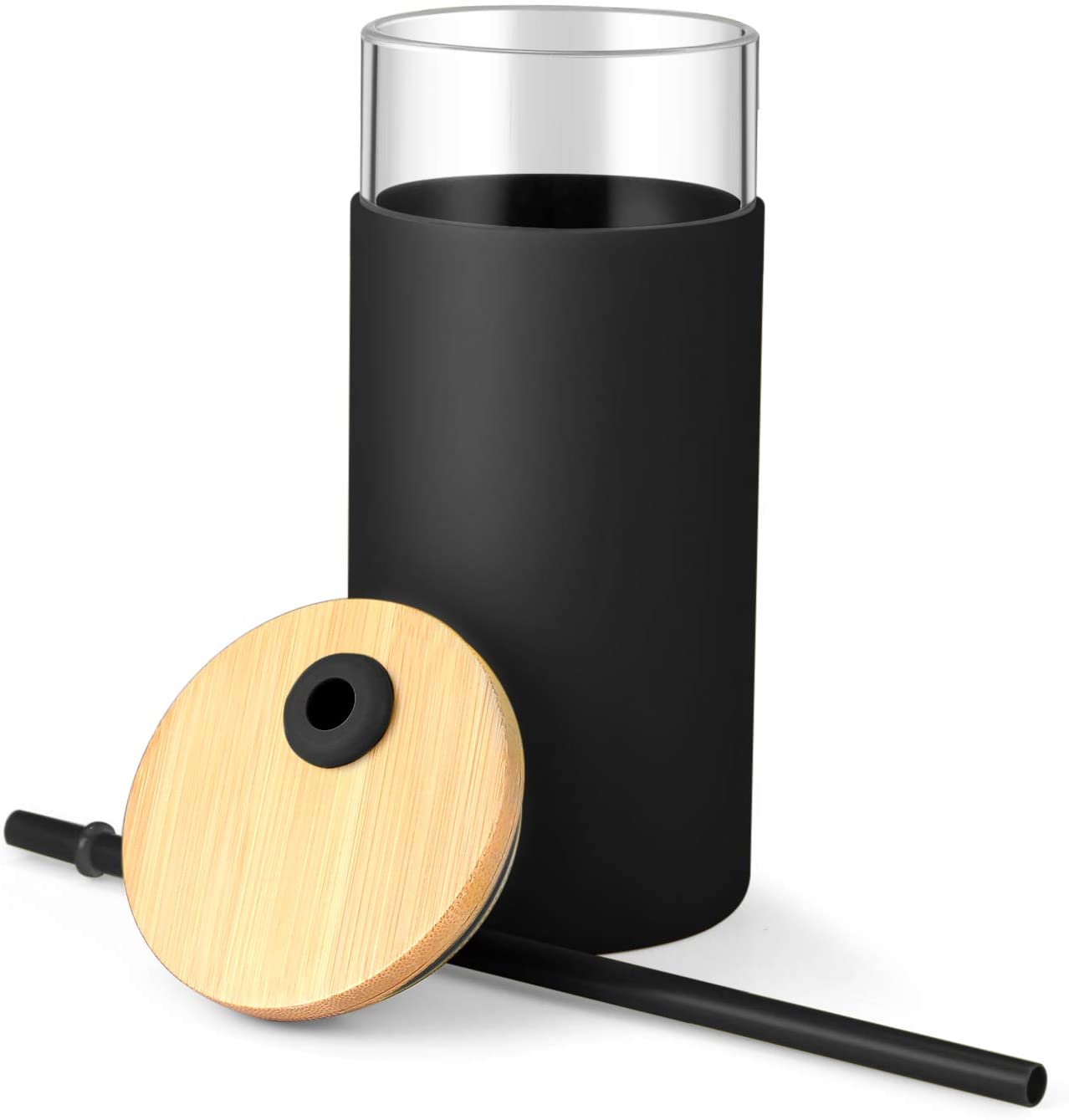 20oz Glass Tumbler Glass Water Bottle Straw Silicone Protective Sleeve Bamboo Lid - BPA Free
