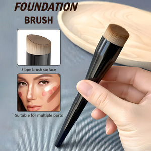 Single Black Slanted Foundation Contour Brush Double Sided Nylon Hair Professional Travel Face <b>Makeup</b> <b>Tool</b> - Product Image 2