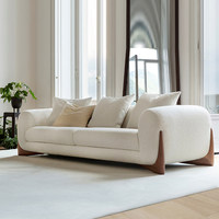 Ensemble de canapés doux et populaires, canapés de luxe modernes en tissu blanc avec pieds en bois massif pour le salon de la maison