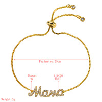 Bracelet de luxe tendance en laiton avec lettre « Mama », pavé de zircons cubiques, chaîne coulissante ajustable, plaqué or 18 carats, cadeau pour la fête des Mères