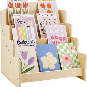 Estante de madera para tarjetas de felicitación, estante de exhibición de escritorio de 4 capas para tarjetas, postales, pegatinas, organizador de almacenamiento de correo - Product Image 3