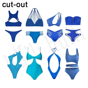 Manufacturer Designer Fashion High Waist Navy Blue Swimwear Beachwear Cut Out Sexy Bikini Set Women Custom Two Piece Swimsuit