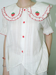 Pijama de algodón con marco peinado para mujer, conjunto térmico de manga larga para el hogar, cintura elástica, tela cómoda, fresa decorativa - Product Image 6