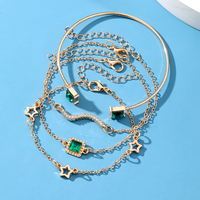 Nouvelle Mode 4 Pièces/Ensemble Bracelet Chaîne Ajustable Géométrique Étoile Diamant Carré Cristal Vert Vintage Bijoux pour Femme
