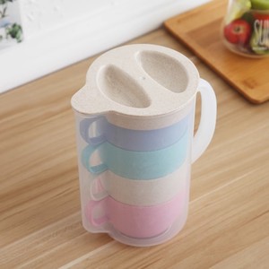 Wheat <b>Straw</b> Water Pitcher Set 5 Piece Nordic Color Mixed <b>With</b> <b>Cups</b> For <b>Cold</b> Drinks Eco Friendly PP Material - Product Image 2