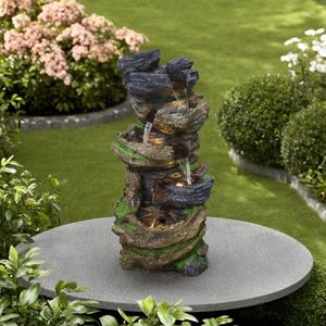 Grande Fontaine Murale Extérieure en Résine Durable avec Lumières LED, Ornement de <span class=keywords><strong>Jardin</strong></span>, Grande Cascade Artificielle Effet Rocheux pour Sol - Product Image 4