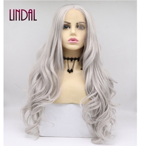 Línea de cabello prearrancada con ondas Boby de Color plateado con cabello de bebé, pelucas onduladas delanteras de encaje gris sintético respetuosas con el calor de encaje transparente - Product Image 1