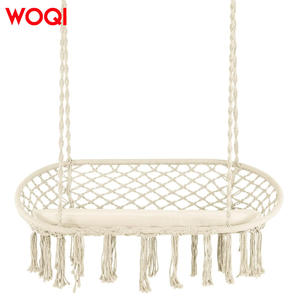 Silla Colgante Doble Woqi Ovalada de 51.5 Pulgadas, Color Blanco Hueso, con Borlas Tejidas, Hamaca, Columpio de Jardín, Cuna, Silla para Balcón Interior y Exterior - Product Image 4
