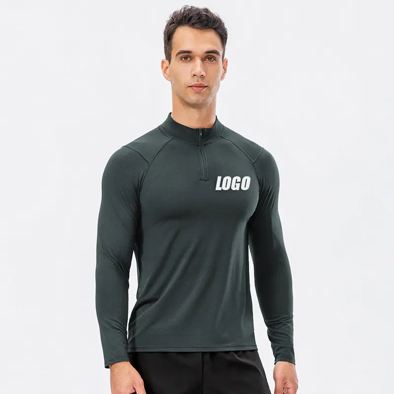 Aoyema Wholesale Compression Gym Shirts Clothing Long Sleeve Slim Fit Fitness Quick-drying Sport Shirt For Men