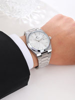 Jam Tangan Pria Mewah RICECGO Stainless Steel Quartz Sederhana Bisnis Dial Besar Timer Kalender Gerakan Quartz Jam Tangan Pria