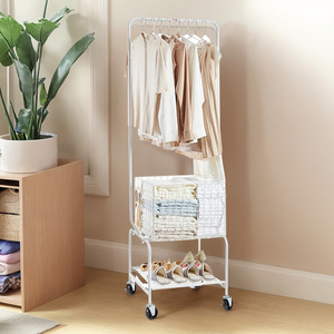 Chariot à linge en métal robuste avec support suspendu à 4 roues organisateur de salle de bain mobile panier à linge commercial pour appartement d'hôtel - Product Image 1