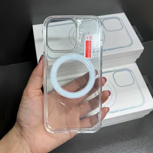 With Packaging Box Case Acrylic TPU Clear Magnetic Wireless Charging Phone Cover For IPhone 15 Plus 14 13 Pro Max