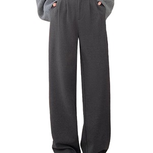 Grey Woolen Polyester Boot Cut Suit Pants <strong>Women</strong> Autumn-Winter 2025. New Style. High-Waisted. Thickly <strong>Lined</strong>. Regular Fit. Pants - Product Image 5