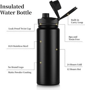 Bouteille d'eau isotherme de 24 oz avec couvercle à paille et bouches larges, bouteilles d'eau de sport en acier inoxydable - Product Image 2