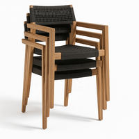 Fauteuil moderne en bois de manguier massif avec dossier en corde tressée |   Américain |   Non pliable |   Meubles d'extérieur |   Salle à manger |   Salon de villa