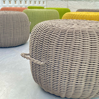 Pouf rond d'extérieur en gros, repose-pieds, grand tabouret tricoté, coussin de siège, décoration bohème pour patio, siège supplémentaire, coussin de sol, chaise