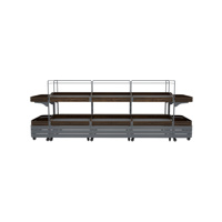 2-laags metalen houten groentepresentatiestandaard met manden, stabiel, draagvermogen, brede lay-out voor supermarktproductpresentatie