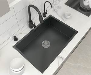 Fregadero de cocina bajo encimera de acero inoxidable nano negro mate con rociador extraíble, fregadero grande de un solo seno con cuenco profundo - Product Image 4