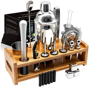 23 Piece Bartender Kit Cocktail Shaker Set Manufacture Provide Customized Laser Mirror Tools Stainless Logo Surface Clubs