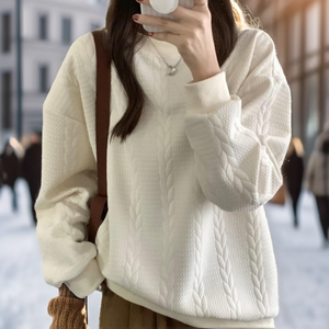 Women Oversized Crew Neck Sweatshirt Gray Fleece Pullover <b>Hoodie</b> Drop Shoulder Regular Sleeve Casual Streetwear Breathable - Product Image 2
