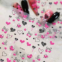 Autocollants pour ongles gothiques Y2K 5D en relief, motifs Cœur rose et noir, Nœud, Goutte et Croix, auto-adhésifs, tendance, fournitures pour salons de manucure et style urbain