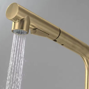 Robinet de cuisine moderne à poignée unique en acier inoxydable 304ss brossé or, avec douchette extractible, robinet mélangeur pour évier à trou unique - Product Image 5