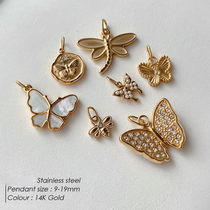 Colgantes de Mariposa Personalizados al por Mayor, Chapados en Oro de 14k y 18k, de Acero Inoxidable 316L, Resistentes al Deslustre, para la Fabricación de Joyas, Collares y Pulseras - Product Image 3