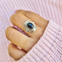 Kadınlar için Oval Kabaşon Bölünmüş Saplı Yüzük, 17mm, Beyaz Altın Kaplama Pirinç Vintage Boho, 2 Renk