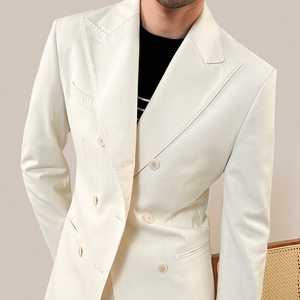 Nouveau produit Costumes de mariage classiques pour hommes Costume pantalon manteau blanc pour hommes Costume croisé - Product Image 5