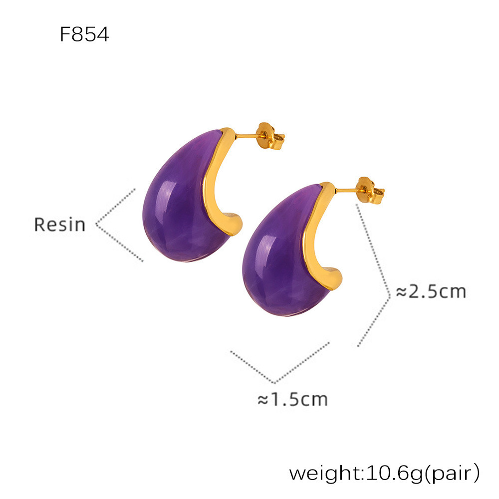ต่างหูสตั๊ดเรซิ่นสีม่วงทอง F854