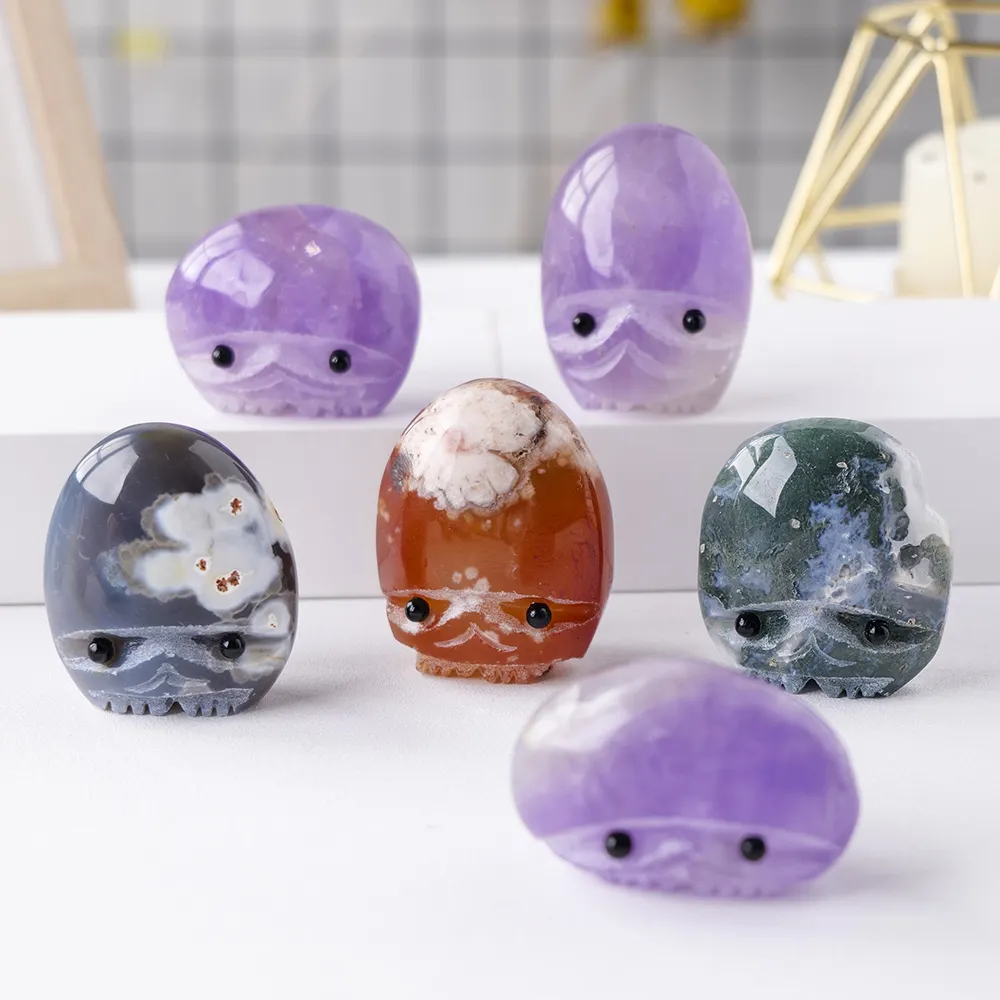 Hand carved Natural Stones Crystal animal Crafts Amethyst Hedgehog carving home Ornaments