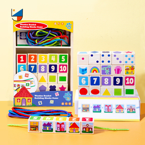Niños de madera forma Digital Flashcard Blockds cuerda juego Montessori <span class=keywords><strong>DIY</strong></span> Cuentas grandes cuerda juguete de bloques de construcción - Product Image 1