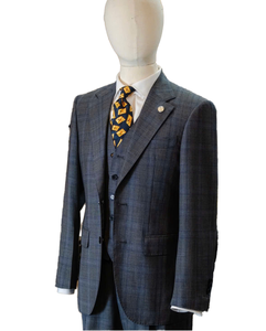 Costume <span class=keywords><strong>Homme</strong></span> 3 Pièces Slim Fit à Motif <span class=keywords><strong>Carreaux</strong></span> Bleus de Haute Qualité – Ensemble <span class=keywords><strong>Blazer</strong></span> de Mariage pour Marié – Vente en Gros - Product Image 1
