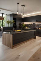 Prima Armoire de cuisine moderne en bois laqué à haute brillance contreplaqué MDF Island Armoire de rangement en aggloméré avec évier pour villa