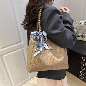 Fashion Double Handle Women's Shoulder <b>Bag</b> New <b>Zipper</b> Closed <b>Nylon</b> Lining Mini Fashion <b>Tote</b> <b>Bag</b> - Product Image 5