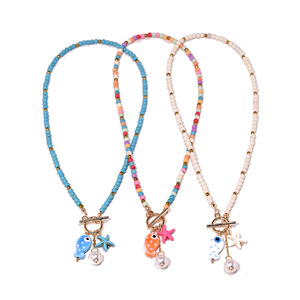 Collier à fermoir étoile <span class=keywords><strong>de</strong></span> mer, style bohème, perles colorées, collier ras du <span class=keywords><strong>cou</strong></span> hawaïen pour l'été, la plage et le bord <span class=keywords><strong>de</strong></span> mer, pour femmes et hommes - Product Image 1