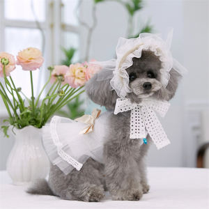 2025 Quatro Estações Branco Pet Doce Arco Vestido Gato Cão Puff Vestido De Noiva + Hairpin - Product Image 3