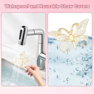 Cubiertas de Pajita con Brillantina de Mariposa, Adornos de Pajita Brillantes para Vasos Stanley <span class=keywords><strong>Quencher</strong></span> de 30oz y 40oz, Accesorios de Silicona Reutilizables de 10mm - Product Image 6