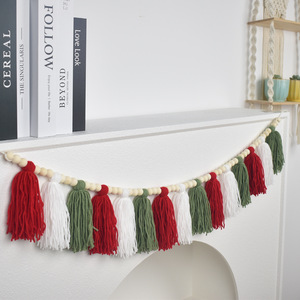 DAMAI <b>Boho</b> Christmas Tassel Garland <b>Wall</b> <b>Hanging</b> Banner with Wood Beads Sage Green and Red for Home Party Baby Shower Decoration - Product Image 3