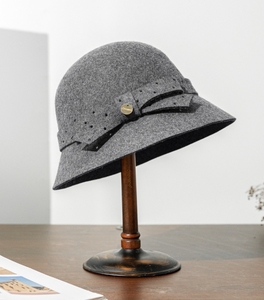 A121203 Chapeau de pêcheur Hepburn vintage avec nœud Chapeau Fedora élégant et polyvalent Offre Spéciale chapeau en feutre de laine 100% - Product Image 5
