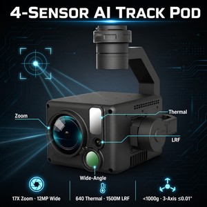 แท่นยึดกล้อง AI แบบ 4-in-1 พร้อมเซ็นเซอร์ 4 ตัว ซูมออปติคอล 17 เท่า ความละเอียด 20MP และ 12MP มุมกว้าง กล้องถ่ายภาพความร้อน 640x512 พร้อมเครื่องวัดระยะด้วยเลเซอร์ 1500 เมตร - Product Image 2