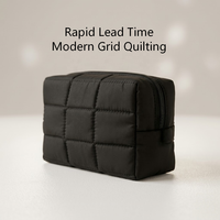 Pochette de maquillage minimaliste noire en pongé matelassé avec fermeture éclair, personnalisable avec logo, pour cadeaux promotionnels, événements GWP, et organisateur de voyage