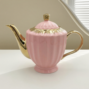 Набор из 13 предметов: Роскошный арабский керамический кофейно-чайный сервиз с индивидуальным логотипом, розовый чайник, 6 чашек с блюдцами, золотые чайные чашки – Экологичный, для чайной церемонии - Product Image 3